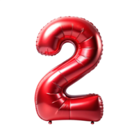 red balloon in the shape of number two is isolated on transparent background png