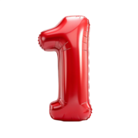 red balloon in the shape of number one is isolated on transparent background png