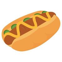 Hot dog with mustard and cheese on a bun vector