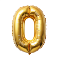 golden balloon in the shape of number zero is isolated on transparent background png