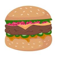 A hamburger with cheese and lettuce on a white background vector