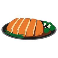 A piece of meat on a plate with broccoli vector