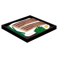 A plate with meat and vegetables on it vector