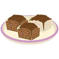 A plate with chocolate cake and sprinkles on it vector