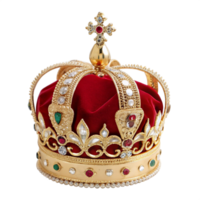 Elegant red crown with precious gems is isolated on transparent background png