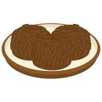 Chocolate cake with brown icing on a plate vector
