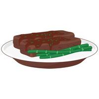A plate with steak and green beans on it vector