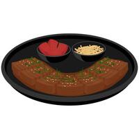A plate with meat and vegetables on it vector
