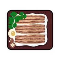 A plate with bacon and mushrooms on it vector