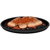 A plate with meat on it and sauce on it vector