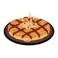 A waffle with chocolate and nuts on top vector