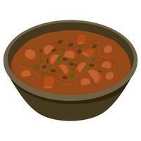 A bowl of chili with beans and meat in it vector