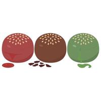 Three different colored balls with chocolate and sprinkles vector