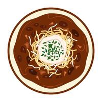 A chili bowl with beans and cheese on top vector