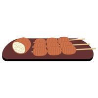 A skewered meat on a wooden board with a knife vector