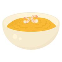 A bowl of soup with shrimp on top vector