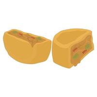 Two pieces of fried food with vegetables on them vector