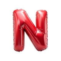 red balloon in shape of 3d alphabet N is isolated on transparent background png