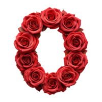 3d red rose in the shape of number zero is isolated on transparent background png