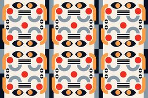 Bold geometric seamless pattern with vibrant colors and eye motifs, creating a dynamic and eye-catching design. Perfect for modern interior design, fashion textiles vector