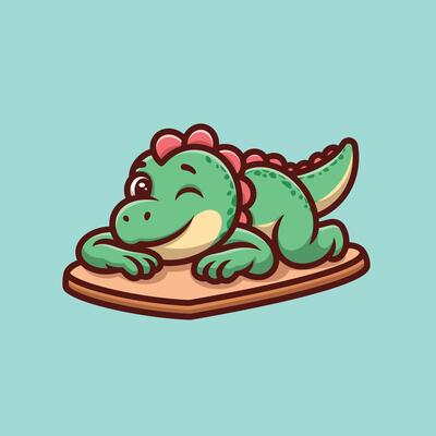 Green Dino Laying Cartoon