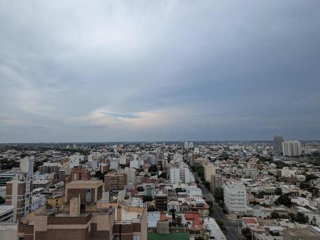Panoramic view of the city from the tower of the Cardinales Cofico complex. Cloudy photo
