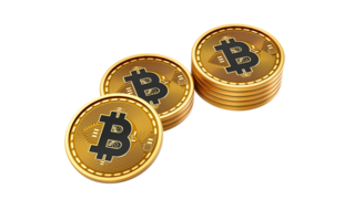 3d Stack Of Golden Cryptocurrency Bitcoin Shiny Rounded Coins Stack White 3d Illustration png