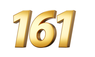3d number 161 one hundred sixty one Gold text with reflection, 3d illustration png