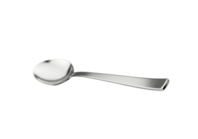 Single metallic spoon with rounded bowl and a straight handle, 3D Illustration png