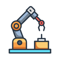 Robotic arm icon performing task with precision in industrial setting high-tech environment aerial view png