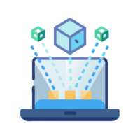 Augmented reality icon showcasing digital holograms in a virtual workspace environment png