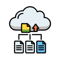 Cloud storage icon with files and documents digital space graphic design online environment bird's eye view data management png