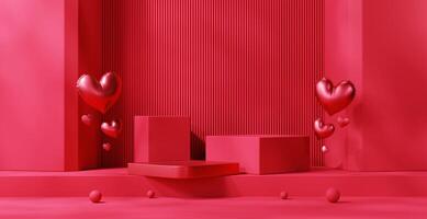 Podium red backdrop background with heart for product display 3d rendering photo