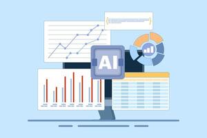 AI Enhanced Data Visualization Concept for Business Insights. Use AI to transform data into actionable visual insights for better decision making. Design data dashboards with diagrams. vector