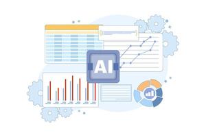 AI Enhanced Data Visualization Concept for Business Insights. Use AI to transform data into actionable visual insights for better decision making. data dashboard with diagrams. design. vector