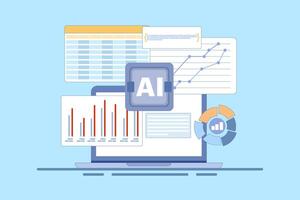 AI Enhanced Data Visualization Concept for Business Insights. Use AI to transform data into actionable visual insights for better decision making. data dashboard with charts. illustration. vector