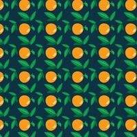 pattern with oranges and leaves on dark blue background. vector