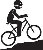 a man climbing mountain with bycicle vector
