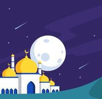 illustration of simple mosque at night background, with copy space for islamic greeting vector