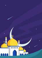illustration of simple mosque at night background, with copy space for islamic banner vector