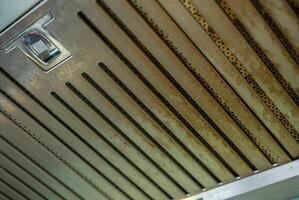 Oil stained on cooker hood filters. Clean your filters every two to three months, depending on your cooking habits. photo