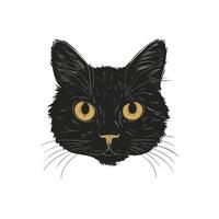 Intriguing Black Cat Portrait, Close-up, Line Art Style vector