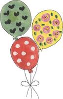 a drawing of three balloons with hearts and flowers vector