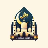 Ramadan Kareem greeting card with mosque and lantern vector
