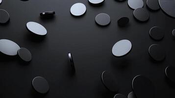 Thin metallic shapes hover on a matte black backdrop, showcasing futuristic minimalist design photo