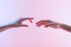 Hands reaching in slow motion, symbolizing longing and connection, abstract backdrop, dramatic light photo