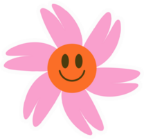 Daisy groovy flower. Smiling retro floral face. Y2k simple design. Cartoon chamomile character png