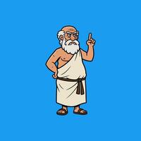 Wise Old Greek Philosopher Cartoon Serious Expression, Simple Style vector