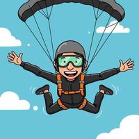 Joyful Skydiver Cartoon Illustration of a Thrilling Descent vector
