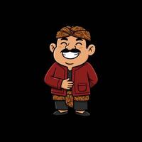 Joyful Javanese Man Cartoon Illustration with Warm, Friendly Style vector
